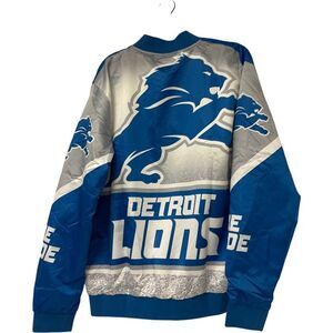 Chalk Line Mens NFL  Jacket Size XL Blue Detroit Lions Fanimation Snap Satin NWT